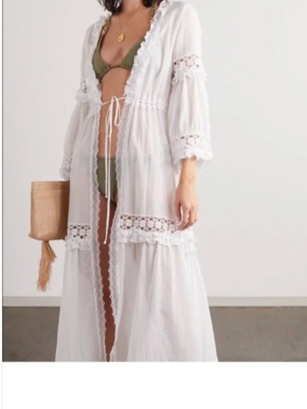 CHARO RUIZ Tamara Ruffled Crochet Trimmed Voile Coverup Robe White XS